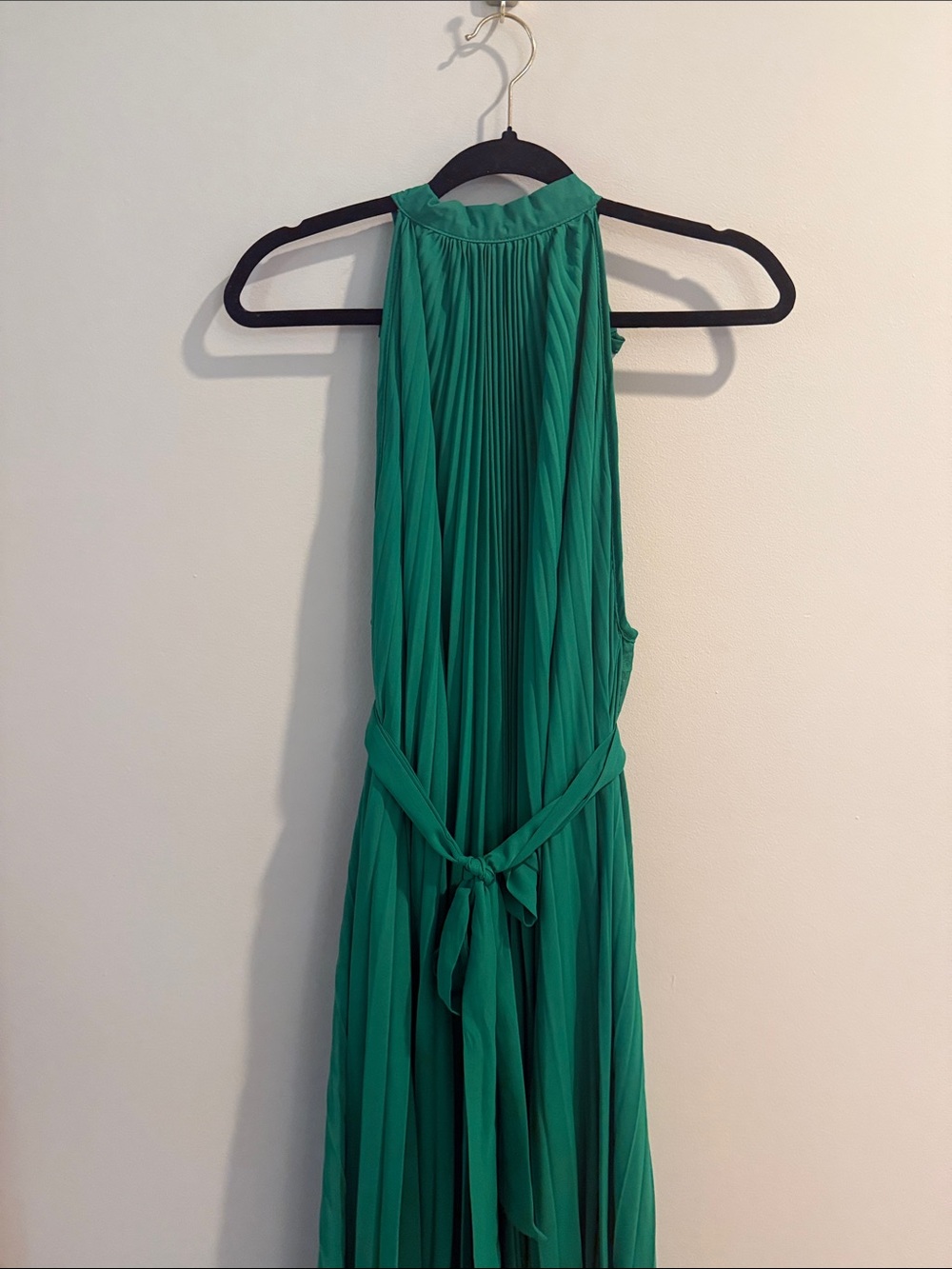 Green Pleated Halter Maxi Dress